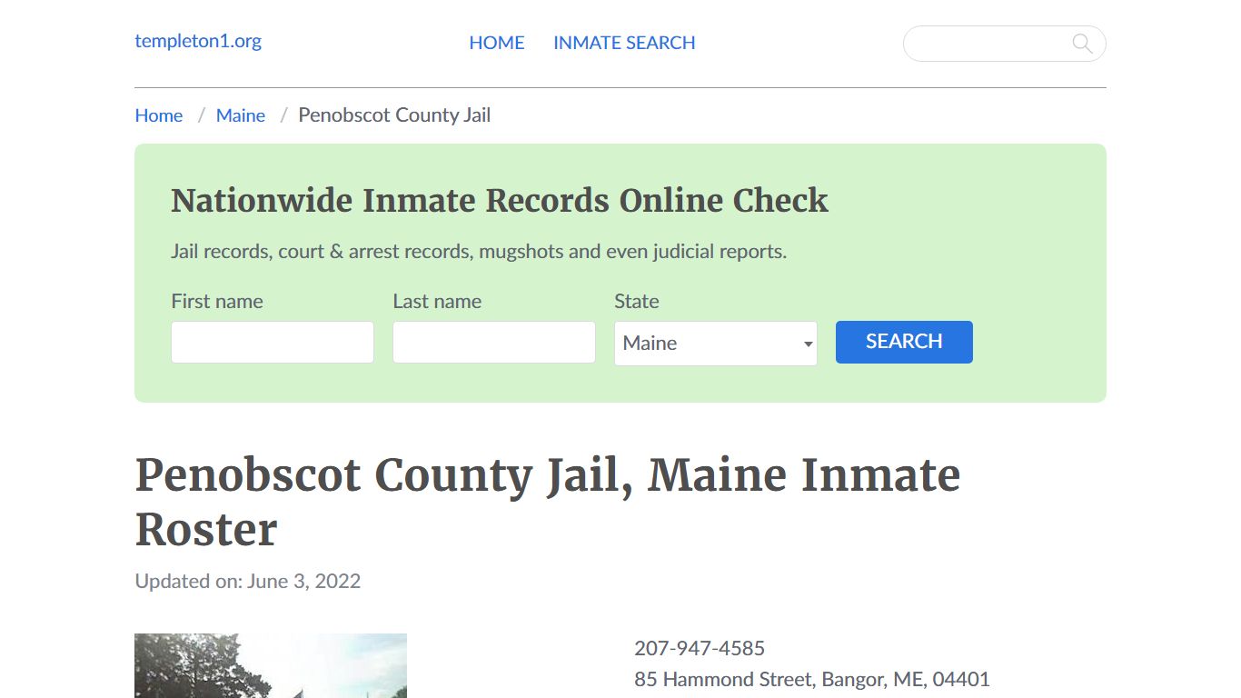 Penobscot County Jail, Maine Inmate Booking - Templeton