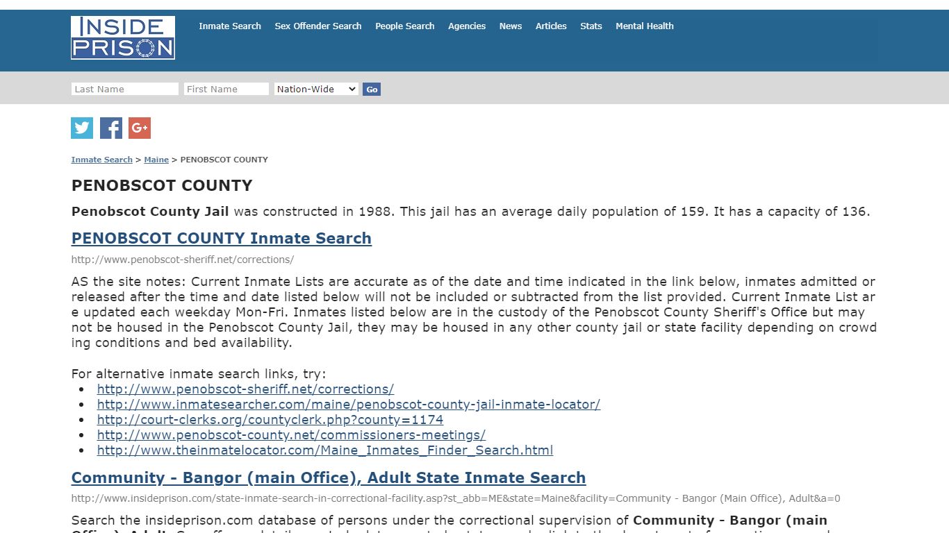 PENOBSCOT COUNTY - Maine - Inmate Search - Inside Prison